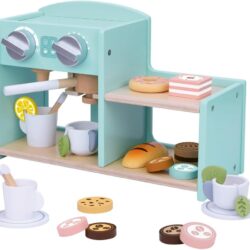 Juego de cafetería de madera para preparar y servir café