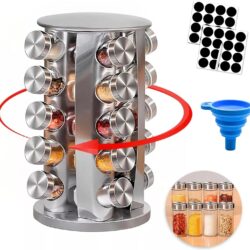Especiero Giratorio de Acero Inoxidable con 20 Frascos